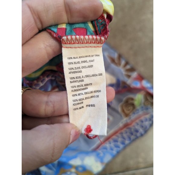 Johnny Was Kamelia Mixed Print V-Neck Button Front 100% Silk Blouse M - Picture 12 of 12